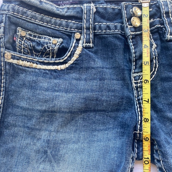 Dublin Style Jean Shorts Frayed Embellished Detailed Jr 3/4 Mid Blue Mid Rise - Picture 11 of 14